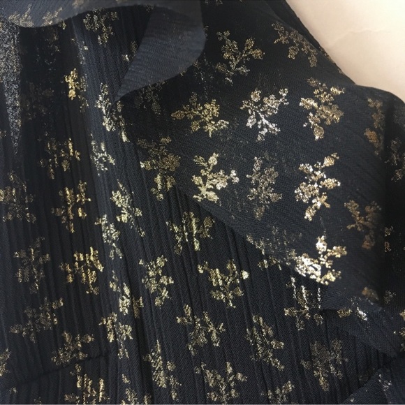 ALLSAINTS DARELL RUFFLE DRESS: V neck black and gold - Picture 8 of 9